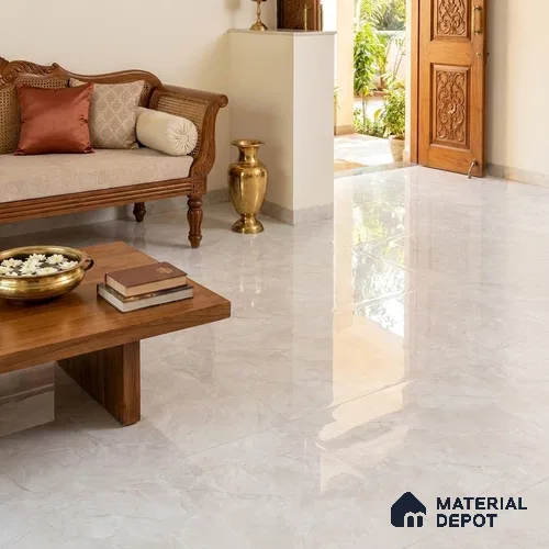 Marble Endless Floor Tile TL 11922 White 6 ft x 4 ft Glossy Finish Vitrified Tile - 9 mm | Suitable For Living Room, Bedroom, Bathroom | Against Order