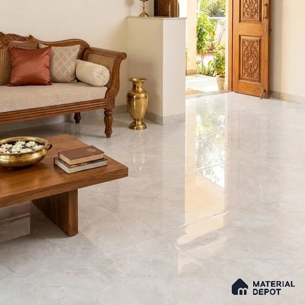Large Format Endless Artic White TL 11922 Marble Tile 6 ft x 4 ft Vitrified Glossy Finish Floor Tile - 9 mm | Against Order
