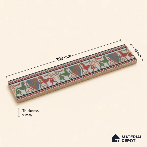 Moroccan Tile Border TL 11930 B Spatial Accent Series 1 ft x 2 inch Vitrified Matte Finish Tile Border - 9 mm | Suitable for Decorative Highlighter Border