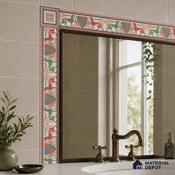 Moroccan Tile Border TL 11930 B Spatial Accent Series 1 ft x 2 inch Vitrified Matte Finish Tile Border - 9 mm | Suitable for Decorative Highlighter Border