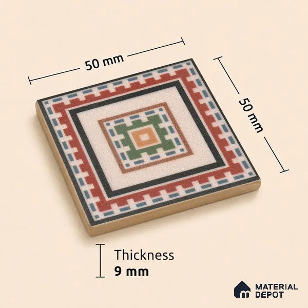 Moroccan Tile Border TL 11930 C Spatial Accent Series 2 x 2 inch Vitrified Matte Finish Center Tile - 9 mm | Suitable for Decorative Highlighter Border