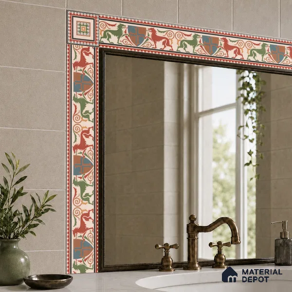 Moroccan Tile Border TL 11930 C Spatial Accent Series 2 x 2 inch Vitrified Matte Finish Center Tile - 9 mm | Suitable for Decorative Highlighter Border