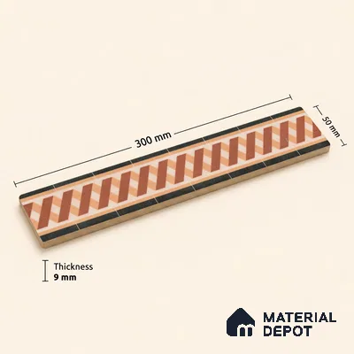 Moroccan Tile Border TL 11931 B Spatial Accent Series 1 ft x 2 inch Vitrified Matte Finish Tile Border - 9 mm | Suitable for Decorative Highlighter Border