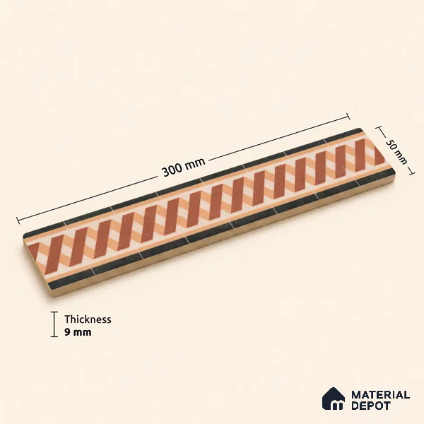 Moroccan Tile Border TL 11931 B Spatial Accent Series 1 ft x 2 inch Vitrified Matte Finish Tile Border - 9 mm | Suitable for Decorative Highlighter Border