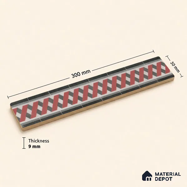 Moroccan Tile Border TL 11931 C Spatial Accent Series 1 ft x 2 inch Vitrified Matte Finish Tile Border - 9 mm | Suitable for Decorative Highlighter Border