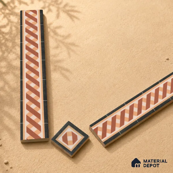 Moroccan Tile Border TL 11931 E Spatial Accent Series 2 x 2 inch Vitrified Matte Finish Center Tile - 9 mm | Suitable for Decorative Highlighter Border