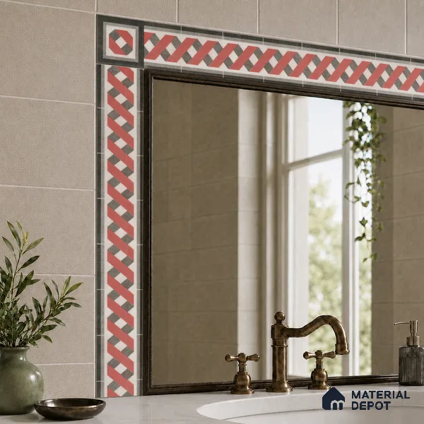 Moroccan Tile Border TL 11931 F Spatial Accent Series 2 x 2 inch Vitrified Matte Finish Center Tile - 9 mm | Suitable for Decorative Highlighter Border