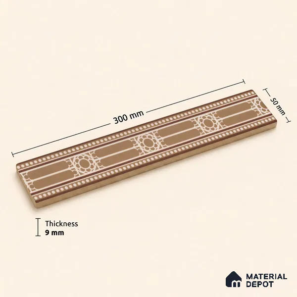 Moroccan Tile Border TL 11932 B Spatial Accent Series 1 ft x 2 inch Vitrified Matte Finish Tile Border - 9 mm | Suitable for Decorative Highlighter Border