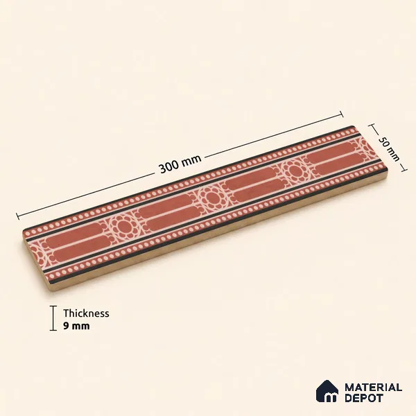 Moroccan Tile Border TL 11932 C Spatial Accent Series 1 ft x 2 inch Vitrified Matte Finish Tile Border - 9 mm | Suitable for Decorative Highlighter Border