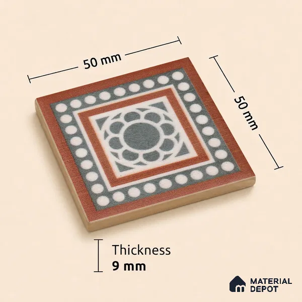Moroccan Tile Border TL 11932 D Spatial Accent Series 2 x 2 inch Vitrified Matte Finish Center Tile - 9 mm | Suitable for Decorative Highlighter Border