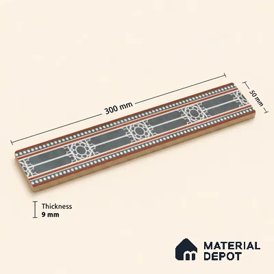 Moroccan Tile Border TL 11932 Spatial Accent Series 1 ft x 2 inch Vitrified Matte Finish Tile Border - 9 mm | Suitable for Decorative Highlighter Border