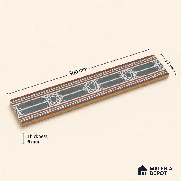 Moroccan Tile Border TL 11932 Spatial Accent Series 1 ft x 2 inch Vitrified Matte Finish Tile Border - 9 mm | Suitable for Decorative Highlighter Border