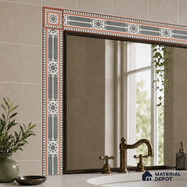 Moroccan Tile Border TL 11932 Spatial Accent Series 1 ft x 2 inch Vitrified Matte Finish Tile Border - 9 mm | Suitable for Decorative Highlighter Border