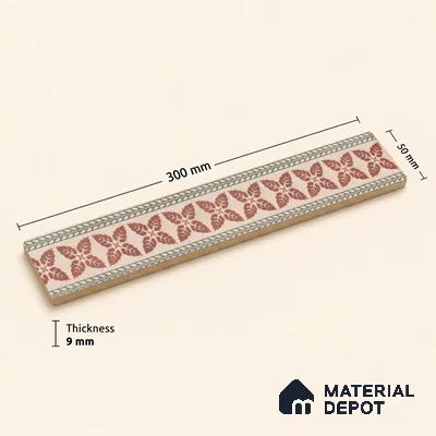 Tropical Tile Border TL 11933 Spatial Accent Series 1 ft x 2 inch Vitrified Matte Finish Tile Border - 9 mm | Suitable for Decorative Highlighter Border