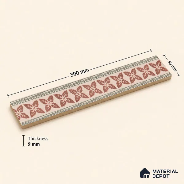 Tropical Tile Border TL 11933 Spatial Accent Series 1 ft x 2 inch Vitrified Matte Finish Tile Border - 9 mm | Suitable for Decorative Highlighter Border