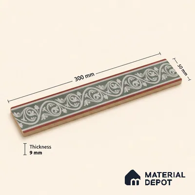 Moroccan Tile Border TL 11934 B Spatial Accent Series 1 ft x 2 inch Vitrified Matte Finish Tile Border - 9 mm | Suitable for Decorative Highlighter Border