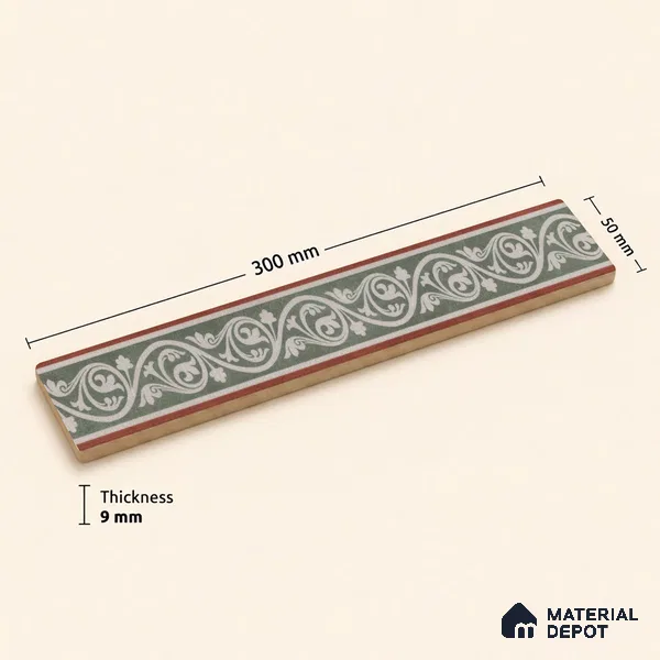 Moroccan Tile Border TL 11934 B Spatial Accent Series 1 ft x 2 inch Vitrified Matte Finish Tile Border - 9 mm | Suitable for Decorative Highlighter Border