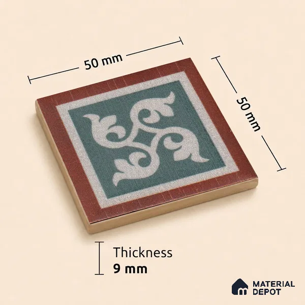 Moroccan Tile Border TL 11934 C Spatial Accent Series 2 x 2 inch Vitrified Matte Finish Center Tile - 9 mm | Suitable for Decorative Highlighter Border