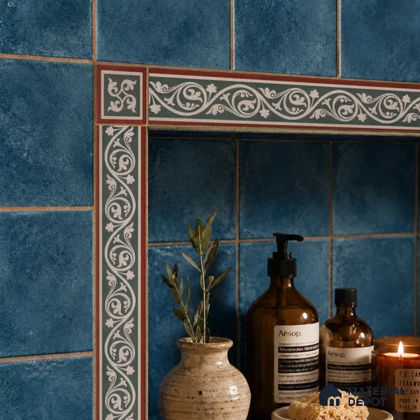 Moroccan Tile Border TL 11934 C Spatial Accent Series 2 x 2 inch Vitrified Matte Finish Center Tile - 9 mm | Suitable for Decorative Highlighter Border