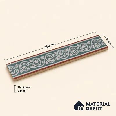 Moroccan Tile Border TL 11934 Spatial Accent Series 1 ft x 2 inch Vitrified Matte Finish Tile Border - 9 mm | Suitable for Decorative Highlighter Border