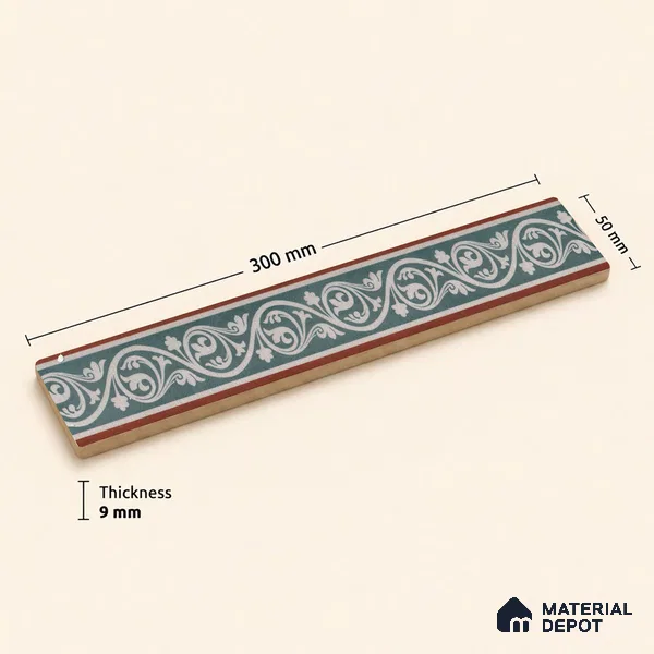 Moroccan Tile Border TL 11934 Spatial Accent Series 1 ft x 2 inch Vitrified Matte Finish Tile Border - 9 mm | Suitable for Decorative Highlighter Border