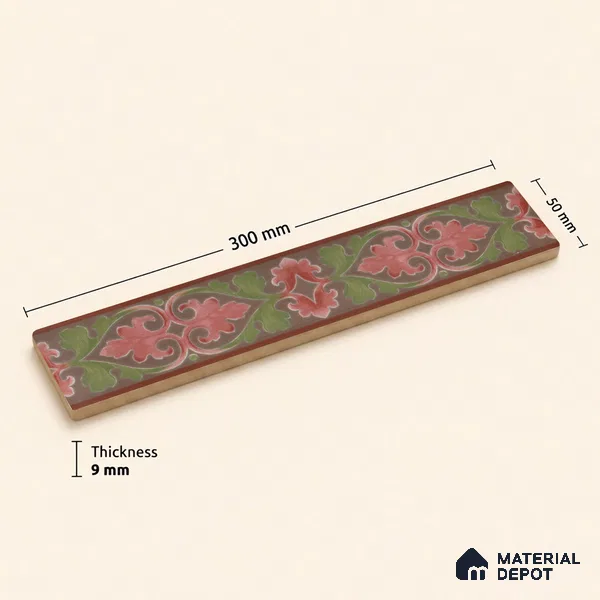 Moroccan Tile Border TL 11935 B Spatial Accent Series 1 ft x 2 inch Vitrified Matte Finish Tile Border - 9 mm | Suitable for Decorative Highlighter Border
