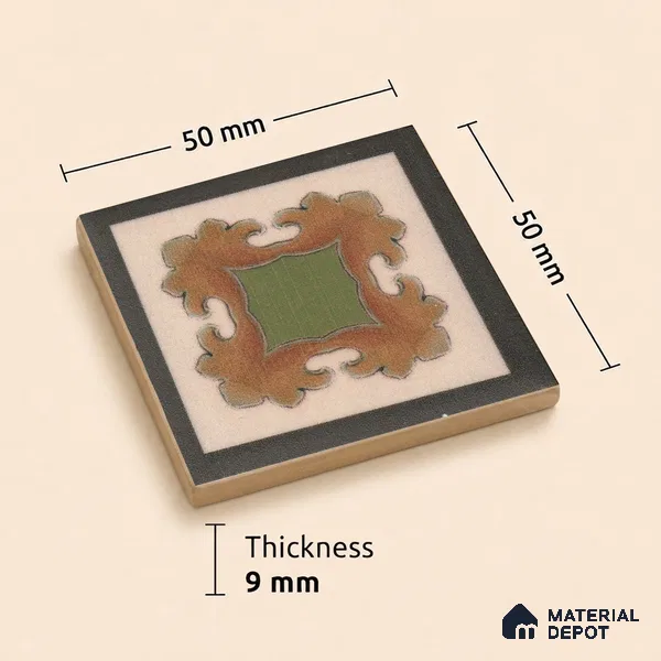 Moroccan Tile Border TL 11935 C Spatial Accent Series 2 x 2 inch Vitrified Matte Finish Center Tile - 9 mm | Suitable for Decorative Highlighter Border