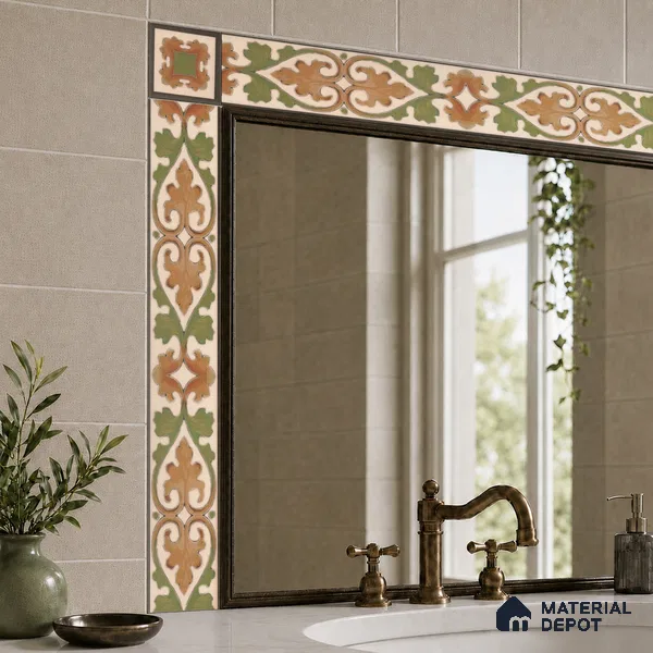 Moroccan Tile Border TL 11935 C Spatial Accent Series 2 x 2 inch Vitrified Matte Finish Center Tile - 9 mm | Suitable for Decorative Highlighter Border