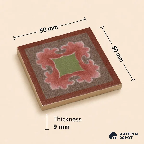 Moroccan Tile Border TL 11935 D Spatial Accent Series 2 x 2 inch Vitrified Matte Finish Center Tile - 9 mm | Suitable for Decorative Highlighter Border