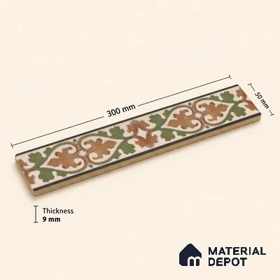 Moroccan Tile Border TL 11935 Spatial Accent Series 1 ft x 2 inch Vitrified Matte Finish Tile Border - 9 mm | Suitable for Decorative Highlighter Border