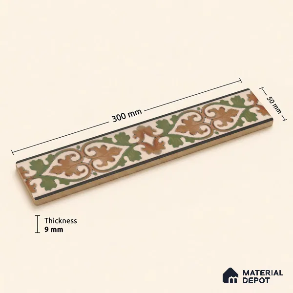 Moroccan Tile Border TL 11935 Spatial Accent Series 1 ft x 2 inch Vitrified Matte Finish Tile Border - 9 mm | Suitable for Decorative Highlighter Border