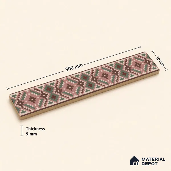 Moroccan Tile Border TL 11936 B Spatial Accent Series 1 ft x 2 inch Vitrified Matte Finish Tile Border - 9 mm | Suitable for Decorative Highlighter Border