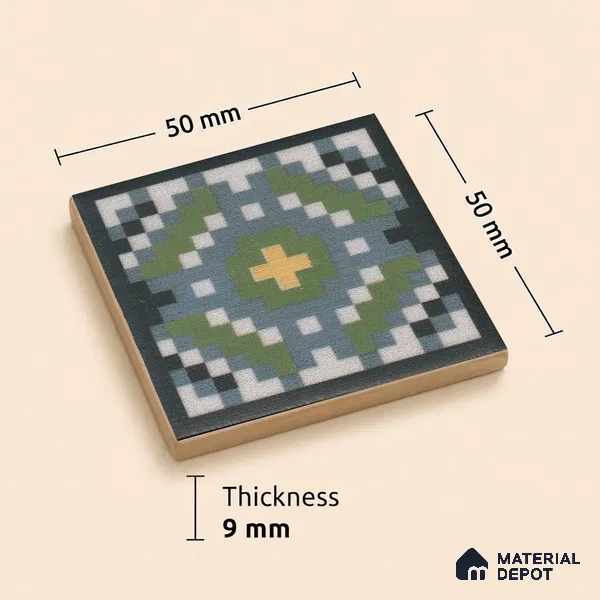 Moroccan Tile Border TL 11936 C Spatial Accent Series 2 x 2 inch Vitrified Matte Finish Center Tile - 9 mm | Suitable for Decorative Highlighter Border