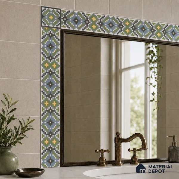 Moroccan Tile Border TL 11936 C Spatial Accent Series 2 x 2 inch Vitrified Matte Finish Center Tile - 9 mm | Suitable for Decorative Highlighter Border