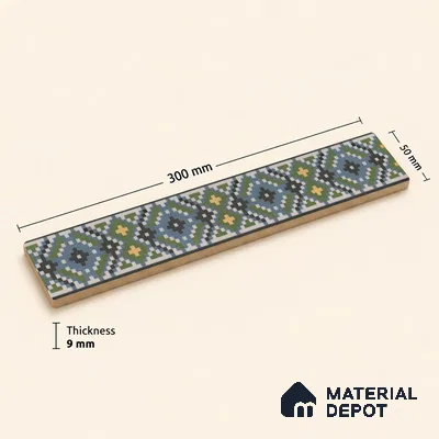 Moroccan Tile Border TL 11936 Spatial Accent Series 1 ft x 2 inch Vitrified Matte Finish Tile Border - 9 mm | Suitable for Decorative Highlighter Border