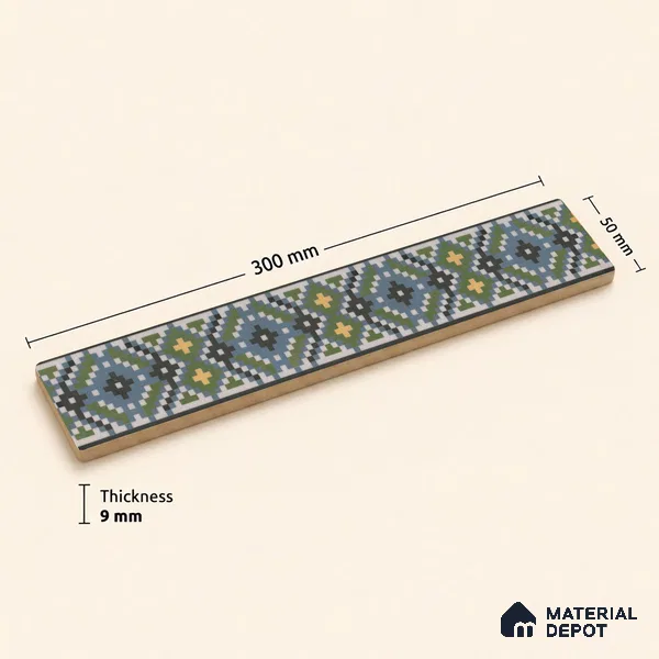 Moroccan Tile Border TL 11936 Spatial Accent Series 1 ft x 2 inch Vitrified Matte Finish Tile Border - 9 mm | Suitable for Decorative Highlighter Border