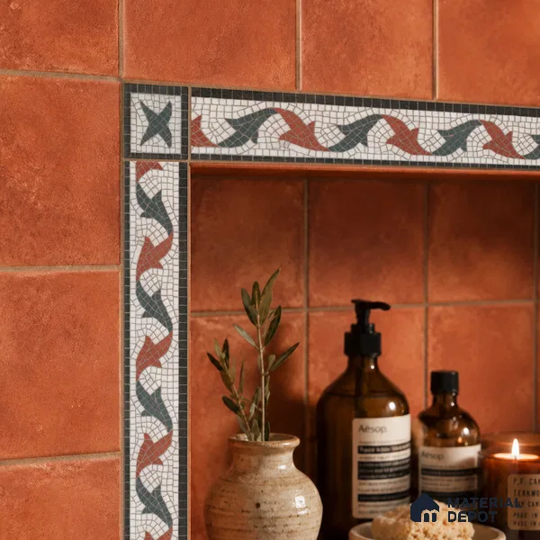 Moroccan Tile Border TL 11937 B Spatial Accent Series 2 x 2 inch Vitrified Matte Finish Center Tile - 9 mm | Suitable for Decorative Highlighter Border