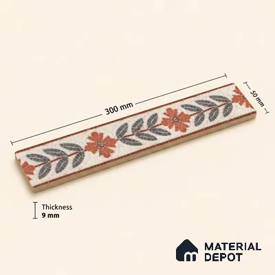 Tropical Tile Border TL 11938 Spatial Accent Series 1 ft x 2 inch Vitrified Matte Finish Tile Border - 9 mm | Suitable for Decorative Highlighter Border