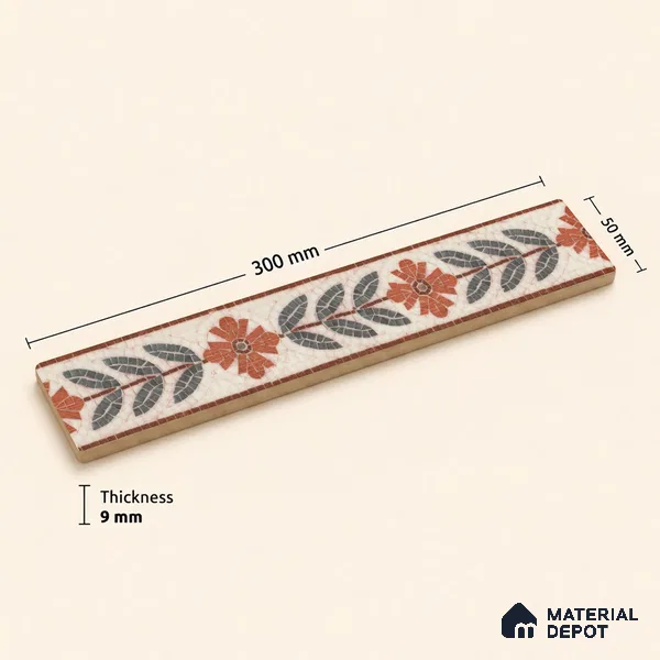 Tropical Tile Border TL 11938 Spatial Accent Series 1 ft x 2 inch Vitrified Matte Finish Tile Border - 9 mm | Suitable for Decorative Highlighter Border