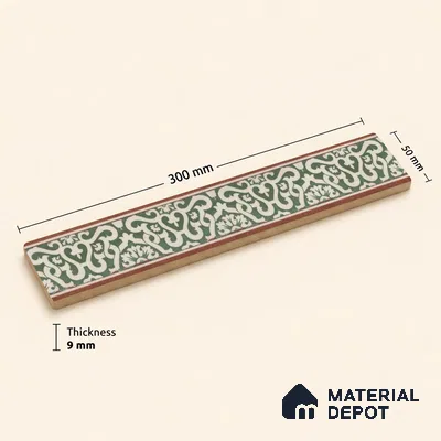 Moroccan Tile Border TL 11939 Spatial Accent Series 1 ft x 2 inch Vitrified Matte Finish Tile Border - 9 mm | Suitable for Decorative Highlighter Border