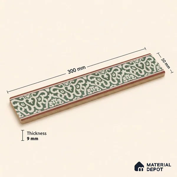 Moroccan Tile Border TL 11939 Spatial Accent Series 1 ft x 2 inch Vitrified Matte Finish Tile Border - 9 mm | Suitable for Decorative Highlighter Border