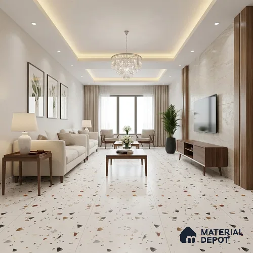 Terrazzo Wall Tile TL 12000 Moscata White 4 ft x 2 ft Carving Matte Finish Vitrified Tile - 9 mm