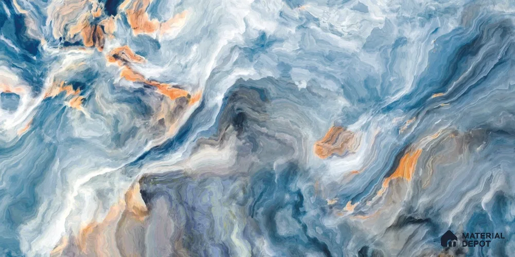 Marble Wall & Floor Tile TL 12043 Blue 4 ft x 2 ft High Gloss Finish Vitrified Tile - 9 mm | 3 Random Designs | Suitable For Living Room, Bedroom, Dining