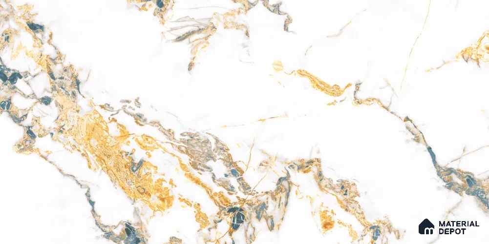 Marble Wall & Floor Tile TL 12045 White 4 ft x 2 ft High Gloss Finish Vitrified Tile - 9 mm | 5 Random Designs | Suitable For Living Room, Bedroom, Dining