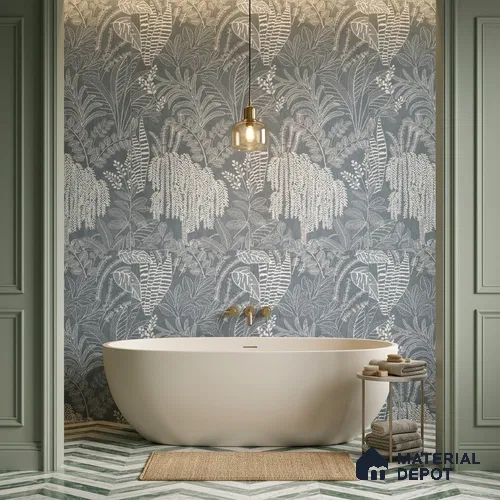 Tropical Wall Tile TL 12125 D Retina Navy Bloom 4 ft x 2 ft Vitrified Matte Finish - 9 mm | Suitable for Bathroom, Accent/Feature Wall, Dining Area