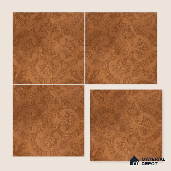 Moroccan Floor Tile TL 12131 C 20416 Octavia Choco Brown 1 ft x 1 ft Carving Matte Finish Vitrified Tile - 9 mm | Suitable For Bathroom, Balcony, Kitchen