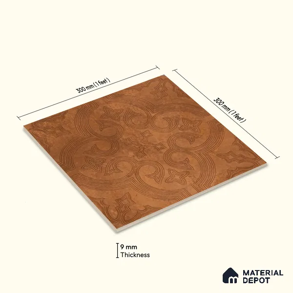 Moroccan Floor Tile TL 12131 C 20416 Octavia Choco Brown 1 ft x 1 ft Carving Matte Finish Vitrified Tile - 9 mm | Suitable For Bathroom, Balcony, Kitchen