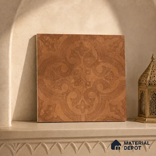 Moroccan Floor Tile TL 12131 C 20416 Octavia Choco Brown 1 ft x 1 ft Carving Matte Finish Vitrified Tile - 9 mm | Suitable For Bathroom, Balcony, Kitchen