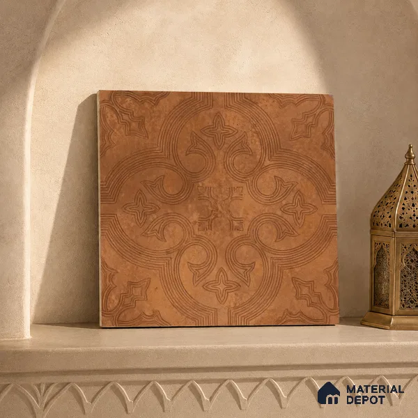 Moroccan Floor Tile TL 12131 C 20416 Octavia Choco Brown 1 ft x 1 ft Carving Matte Finish Vitrified Tile - 9 mm | Suitable For Bathroom, Balcony, Kitchen