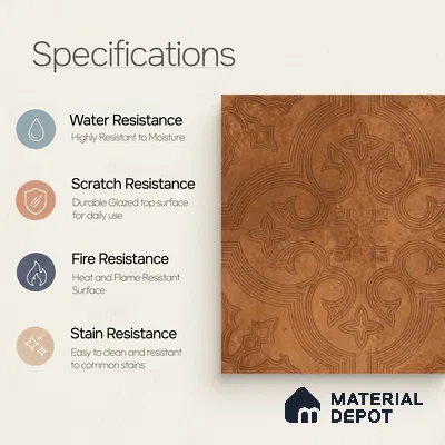 Moroccan Floor Tile TL 12131 C 20416 Octavia Choco Brown 1 ft x 1 ft Carving Matte Finish Vitrified Tile - 9 mm | Suitable For Bathroom, Balcony, Kitchen